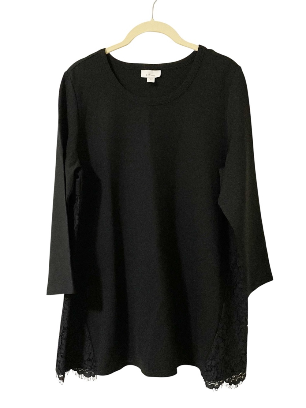 J. Jill Black Lace-Trim Ponte Tunic Top Black